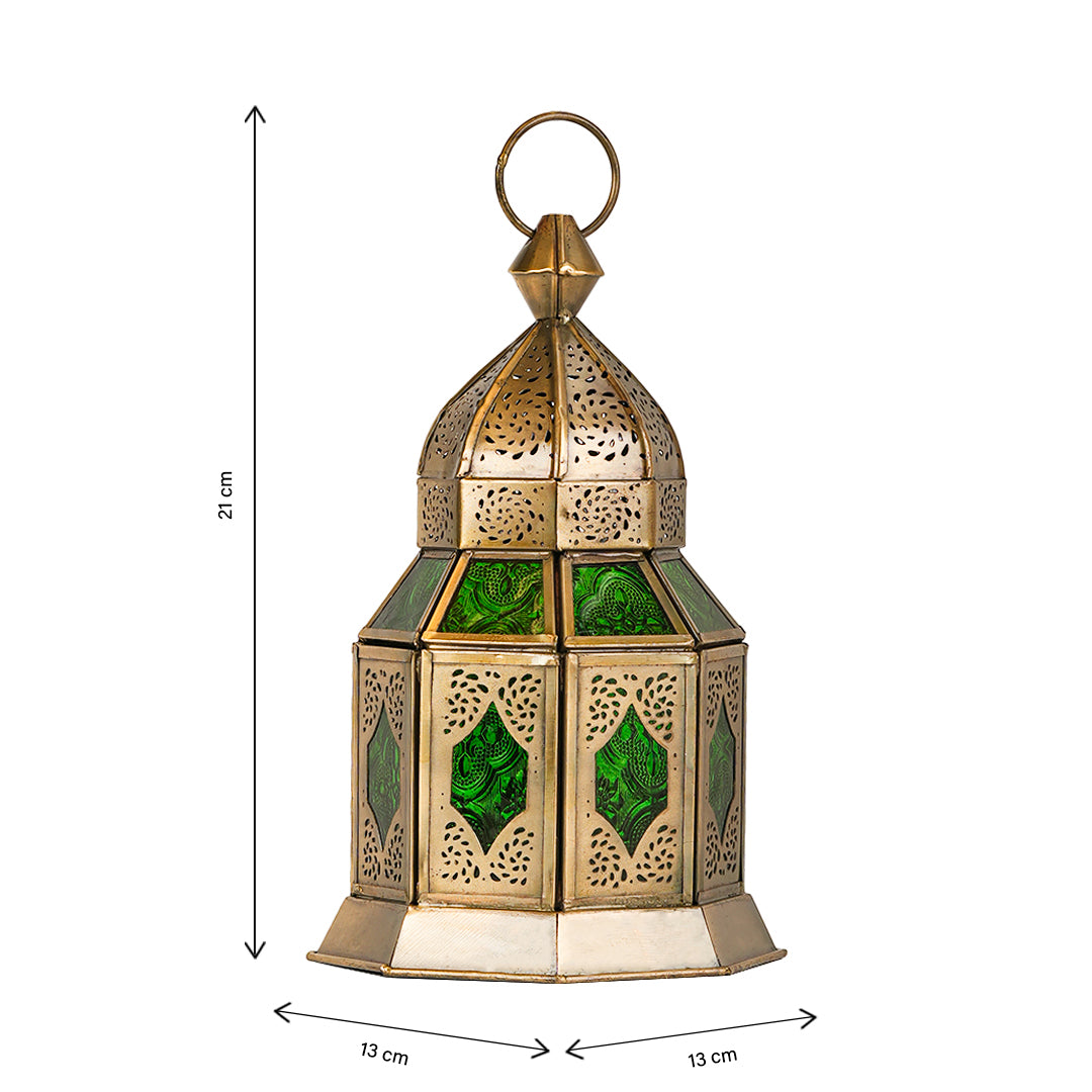 Green Aqsa Brass Antique Lantern - Green Color Glass