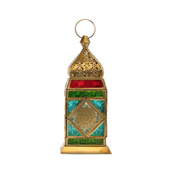 Cairo Brass Antique Lantern - Multi Color Glass - Hilalful